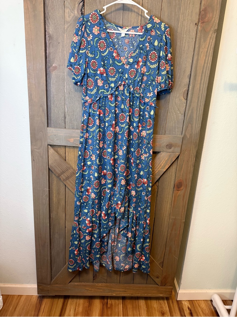 Blue Floral High-Low Maxi Dress